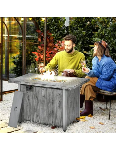Outsunny 50,000 BTU Gas Fire Pit Table with Cover and Glass Screen - Grey