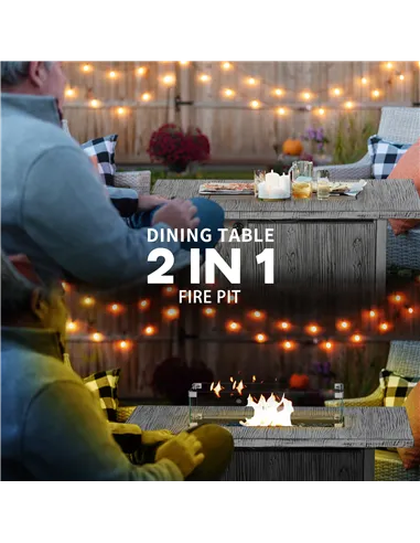 Outsunny 50,000 BTU Gas Fire Pit Table with Cover and Glass Screen - Grey