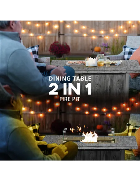 Outsunny 50,000 BTU Gas Fire Pit Table with Cover and Glass Screen - Grey