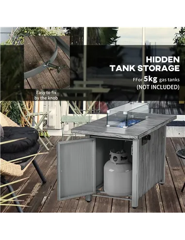 Outsunny 50,000 BTU Gas Fire Pit Table with Cover and Glass Screen - Grey