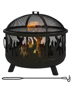 Outsunny Steel Fire Pit BBQ, with Poker - Black