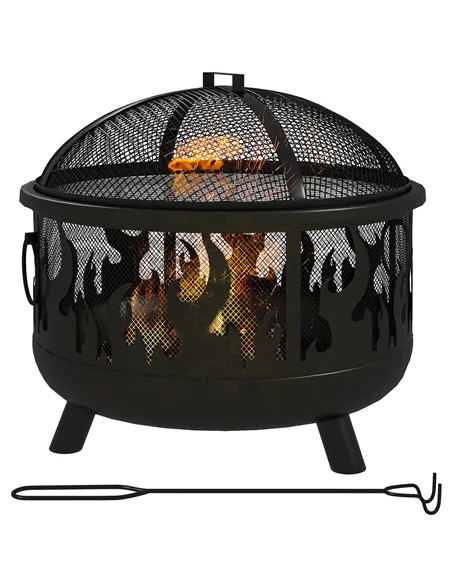 Outsunny Steel Fire Pit BBQ, with Poker - Black