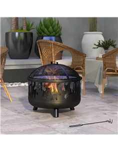 Outsunny Steel Fire Pit BBQ, with Poker - Black 2