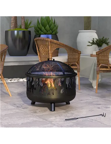 Outsunny Steel Fire Pit BBQ, with Poker - Black