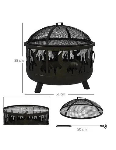 Outsunny Steel Fire Pit BBQ, with Poker - Black
