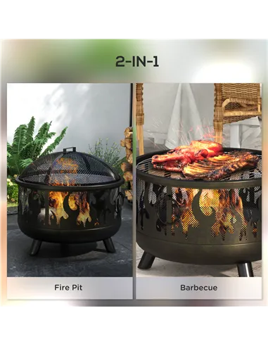 Outsunny Steel Fire Pit BBQ, with Poker - Black