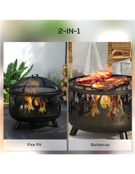 Outsunny Steel Fire Pit BBQ, with Poker - Black