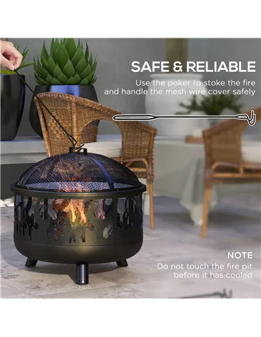 Outsunny Steel Fire Pit BBQ, with Poker - Black