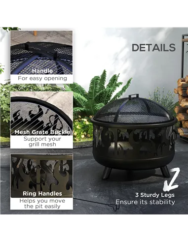 Outsunny Steel Fire Pit BBQ, with Poker - Black