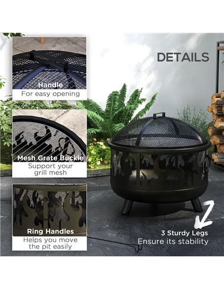 Outsunny Steel Fire Pit BBQ, with Poker - Black