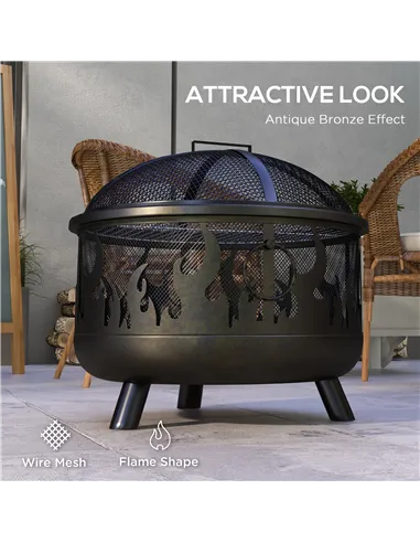 Outsunny Steel Fire Pit BBQ, with Poker - Black