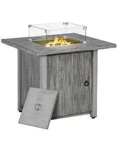 Outsunny 71cm 50,000 BTU Gas Fire Pit Table with Cover and Glass Screen - Grey