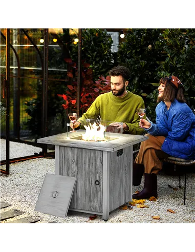 Outsunny 71cm 50,000 BTU Gas Fire Pit Table with Cover and Glass Screen - Grey