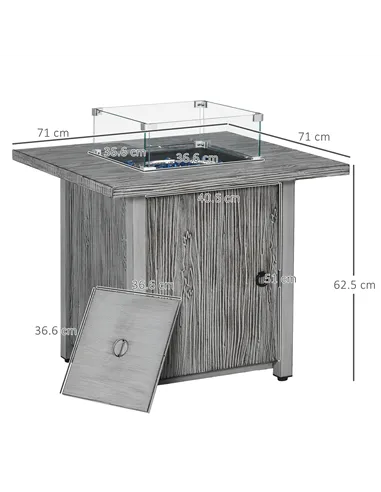 Outsunny 71cm 50,000 BTU Gas Fire Pit Table with Cover and Glass Screen - Grey