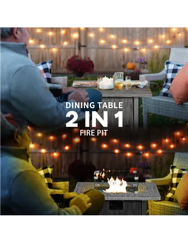 Outsunny 71cm 50,000 BTU Gas Fire Pit Table with Cover and Glass Screen - Grey