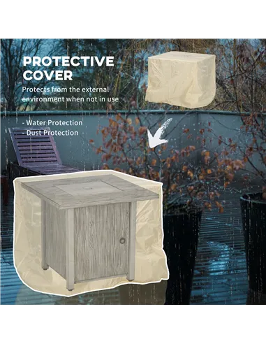 Outsunny 71cm 50,000 BTU Gas Fire Pit Table with Cover and Glass Screen - Grey