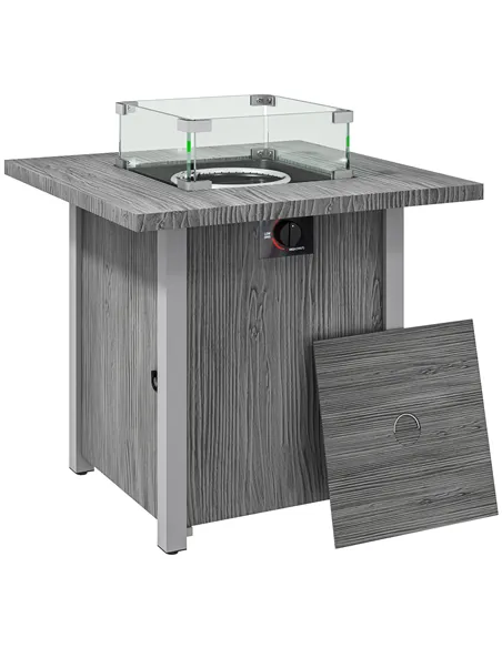 Outsunny 50,000 BTU Gas Fire Pit Table, with Cover - Dark Grey