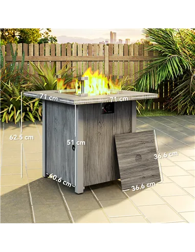 Outsunny 50,000 BTU Gas Fire Pit Table, with Cover - Dark Grey