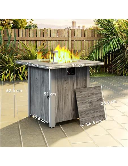 Outsunny 50,000 BTU Gas Fire Pit Table, with Cover - Dark Grey