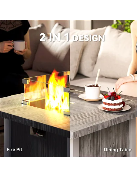 Outsunny 50,000 BTU Gas Fire Pit Table, with Cover - Dark Grey