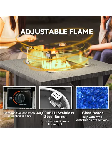 Outsunny 50,000 BTU Gas Fire Pit Table, with Cover - Dark Grey