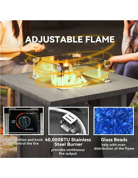 Outsunny 50,000 BTU Gas Fire Pit Table, with Cover - Dark Grey