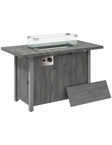 Outsunny 50,000 BTU Gas Fire Pit Table with Cover and Glass Screen - Dark Grey