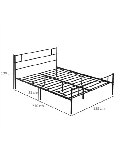 HOMCOM King Metal Bed Frame Solid Bedstead Base with Headboard and Footboard, Metal Slat Support and Underbed Storage Space, Bed