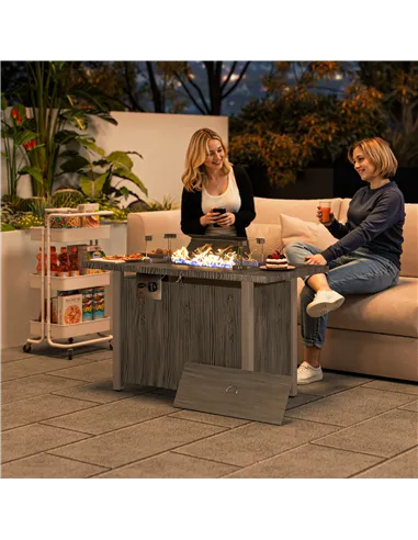 Outsunny 50,000 BTU Gas Fire Pit Table with Cover and Glass Screen - Dark Grey