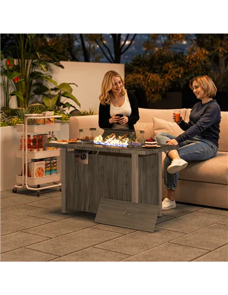 Outsunny 50,000 BTU Gas Fire Pit Table with Cover and Glass Screen - Dark Grey