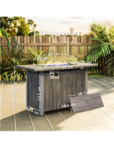 Outsunny 50,000 BTU Gas Fire Pit Table with Cover and Glass Screen - Dark Grey