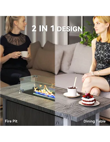 Outsunny 50,000 BTU Gas Fire Pit Table with Cover and Glass Screen - Dark Grey