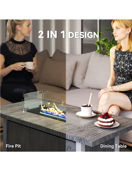 Outsunny 50,000 BTU Gas Fire Pit Table with Cover and Glass Screen - Dark Grey