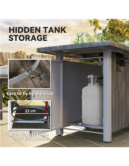 Outsunny 50,000 BTU Gas Fire Pit Table with Cover and Glass Screen - Dark Grey