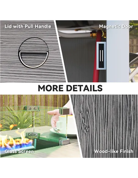 Outsunny 50,000 BTU Gas Fire Pit Table with Cover and Glass Screen - Dark Grey