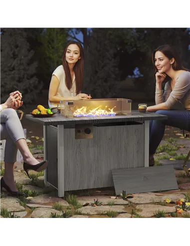 Outsunny 50,000 BTU Gas Fire Pit Table with Cover and Glass Screen - Dark Grey