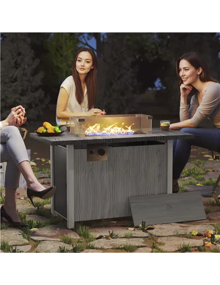 Outsunny 50,000 BTU Gas Fire Pit Table with Cover and Glass Screen - Dark Grey