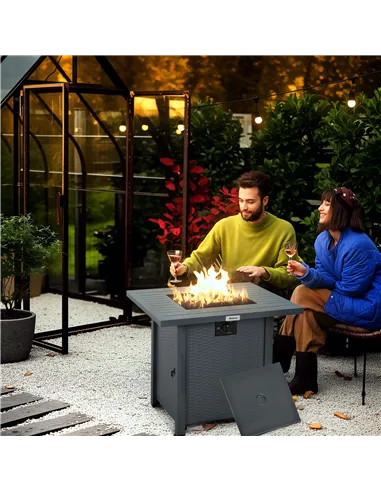 Outsunny Rattan-style Propane Gas Fire Pit Table with 40,000 BTU Burner, Square Smokeless Firepit Patio Heater with Thermocouple