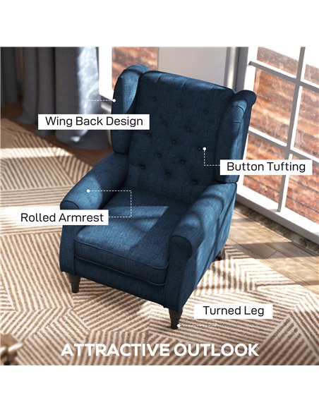 HOMCOM Wingback Accent Chair, Retro Upholstered Button Tufted Occasional Chair for Living Room and Bedroom, Blue