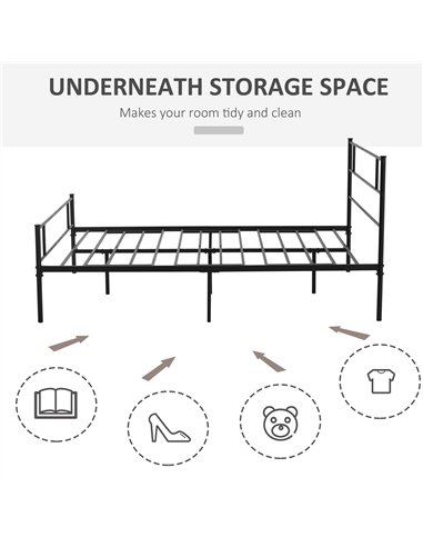 HOMCOM King Metal Bed Frame Solid Bedstead Base with Headboard and Footboard, Metal Slat Support and Underbed Storage Space, Bed