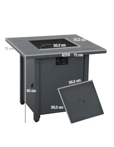 Outsunny Rattan-style Propane Gas Fire Pit Table with 40,000 BTU Burner, Square Smokeless Firepit Patio Heater with Thermocouple