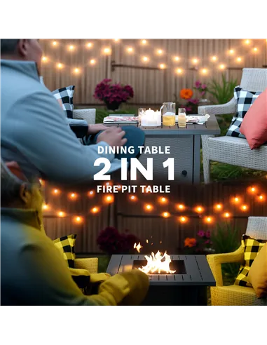 Outsunny Rattan-style Propane Gas Fire Pit Table with 40,000 BTU Burner, Square Smokeless Firepit Patio Heater with Thermocouple