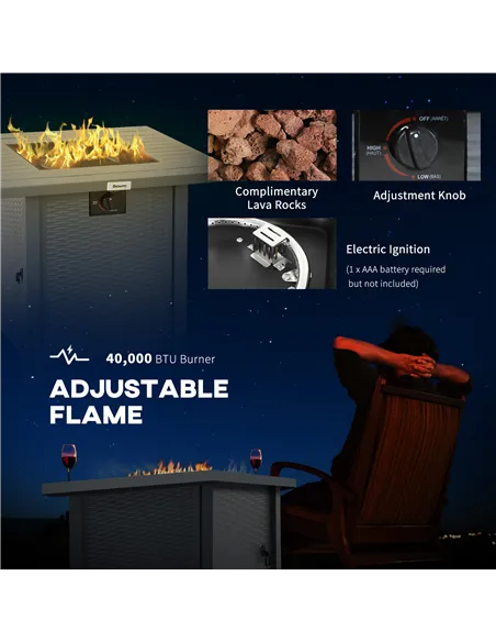 Outsunny Rattan-style Propane Gas Fire Pit Table with 40,000 BTU Burner, Square Smokeless Firepit Patio Heater with Thermocouple