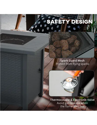 Outsunny Rattan-style Propane Gas Fire Pit Table with 40,000 BTU Burner, Square Smokeless Firepit Patio Heater with Thermocouple