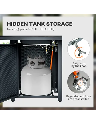 Outsunny Rattan-style Propane Gas Fire Pit Table with 40,000 BTU Burner, Square Smokeless Firepit Patio Heater with Thermocouple