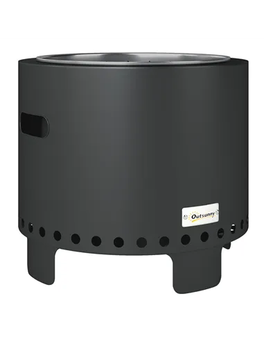 Outsunny Smokeless Steel Fire Pit, with Poker - Grey