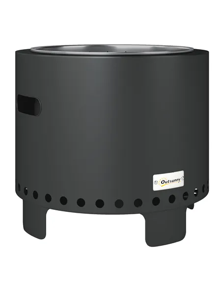 Outsunny Smokeless Steel Fire Pit, with Poker - Grey