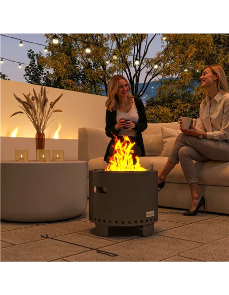 Outsunny Smokeless Steel Fire Pit, with Poker - Grey