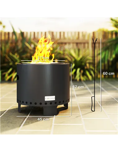 Outsunny Smokeless Steel Fire Pit, with Poker - Grey