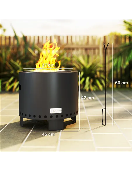 Outsunny Smokeless Steel Fire Pit, with Poker - Grey